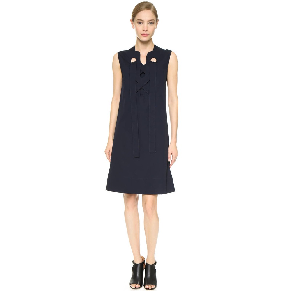 Derek Lam Lace Up Classic Navy Dress 0